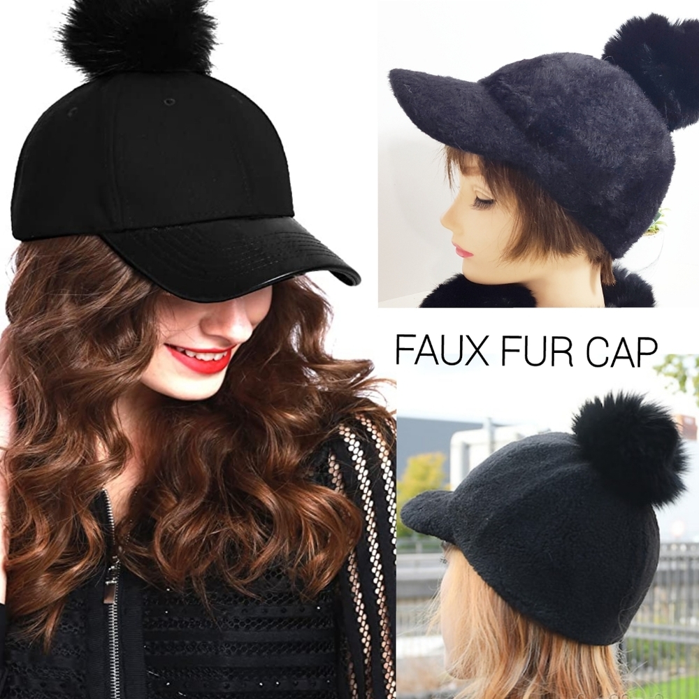 NEW🌟Odelette🖤Black Fuzzy Winter Cap Hat| Big Pom Pom